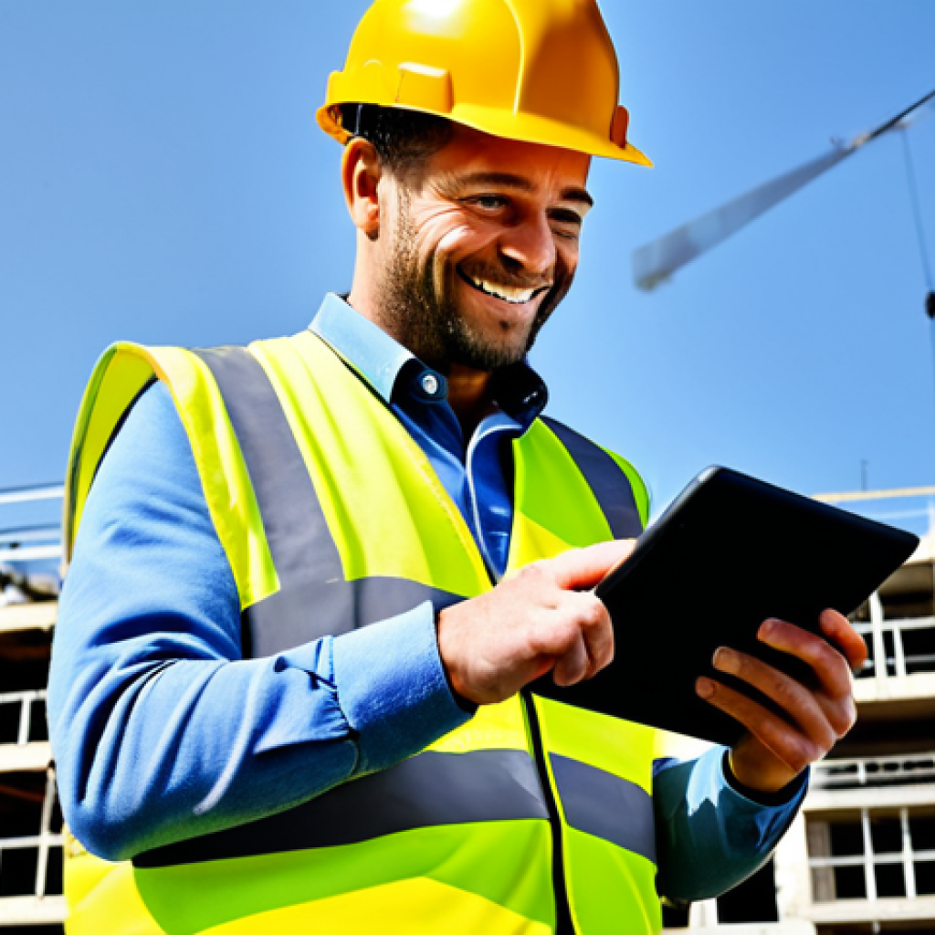Modern Construction Site Learning**

"A construction worker wearing a hard hat and safety vest, fully clothed, attentively using a tablet to view 3D building plans on a modern construction site in France. Background shows scaffolding, construction equipment, and other workers. The worker is smiling slightly, conveying a sense of engagement and learning. Appropriate attire, safe for work, professional training context, perfect anatomy, natural proportions, well-formed hands, proper finger count, professional photography, high quality."

**