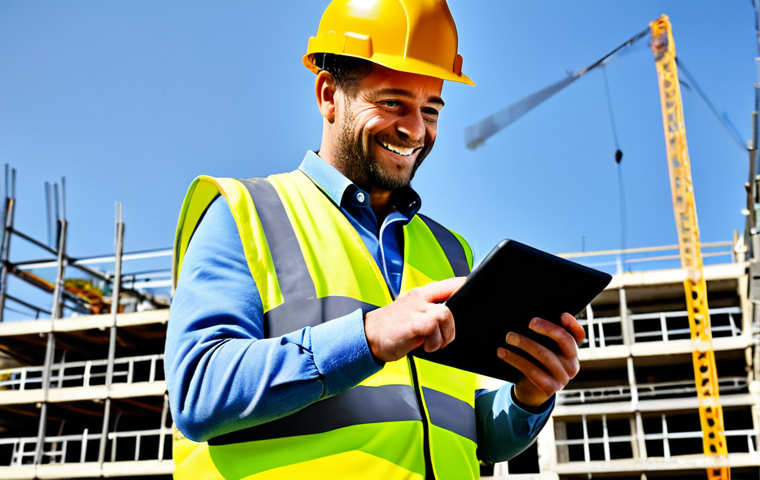 Modern Construction Site Learning**
"A construction worker wearing a hard hat and safety vest, fully clothed, attentively using a tablet to view 3D building plans on a modern construction site in France. Background shows scaffolding, construction equipment, and other workers. The worker is smiling slightly, conveying a sense of engagement and learning. Appropriate attire, safe for work, professional training context, perfect anatomy, natural proportions, well-formed hands, proper finger count, professional photography, high quality."
**