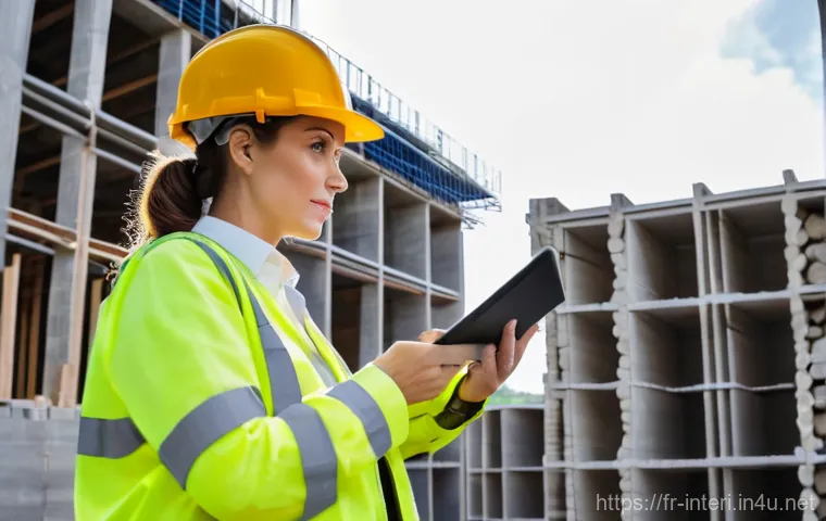 실내건축 이론과 실무의 조화 - A professional female interior designer, dressed in chic but practical work attire (such as tailored...