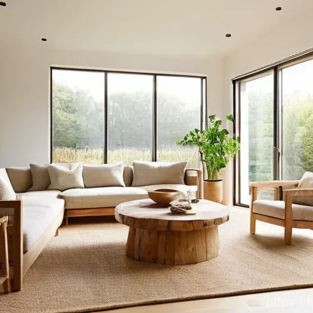 실내건축기사 자격증과 관련된 기타 자격증 - **Prompt 1: Sustainable and Serene Living Room**
    A bright, airy living room designed with a focu...