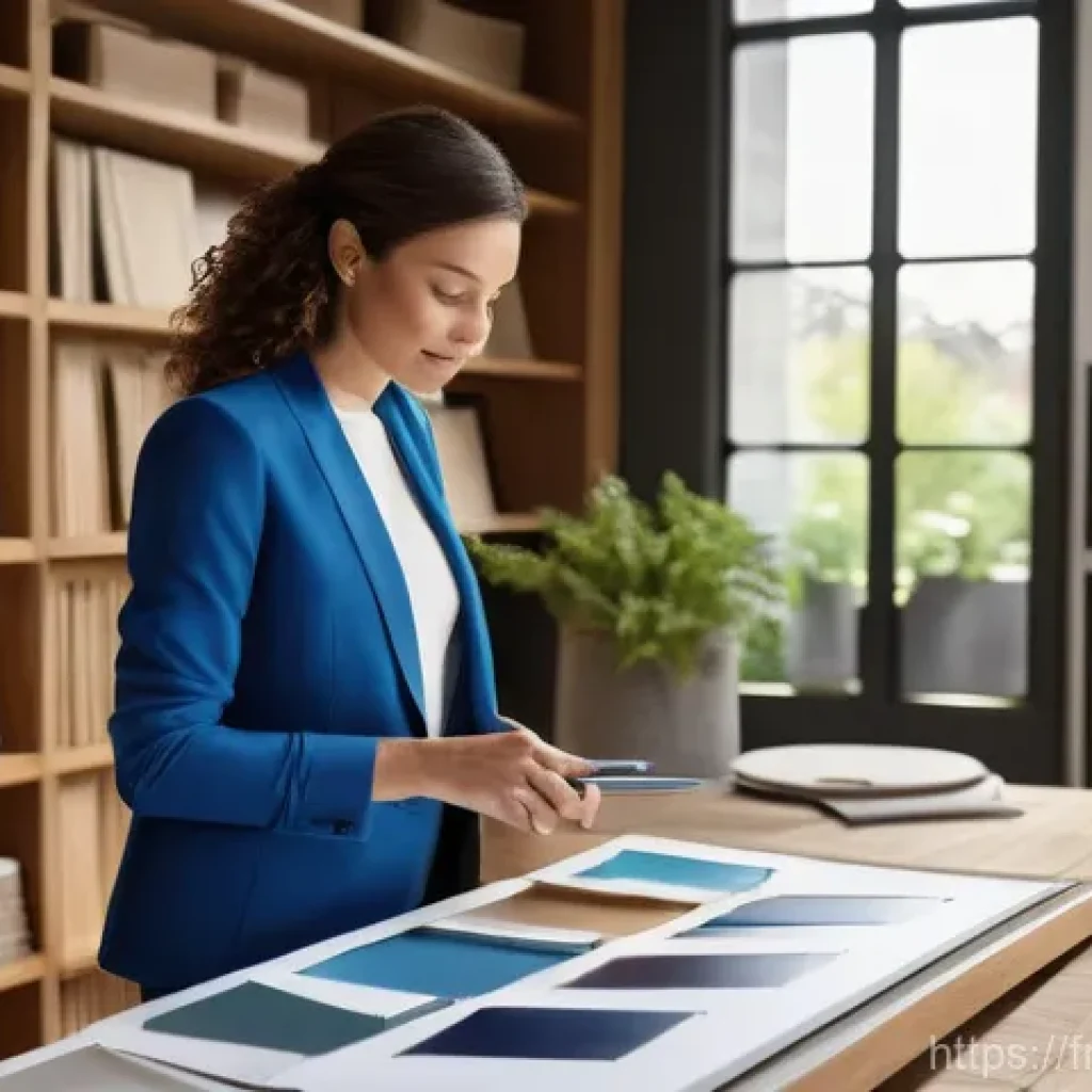 실내건축기사 자격증 취득 후 후기 모음 - **Prompt: A focused female interior designer in her late 30s, professionally dressed in a chic, tail...