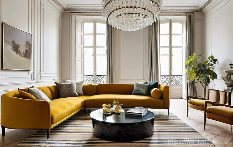 실내건축 시험 준비를 위한 학습 자료 - **A Luxurious Parisian Living Room with Global Accents:**
    "Generate an image of a luxurious and ...
