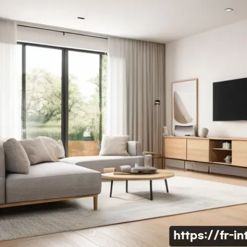 Home 31 실내건축 프로젝트 프레젠테이션 준비 - A professional interior design presentation setting showing a modern living room with a minimalist s...