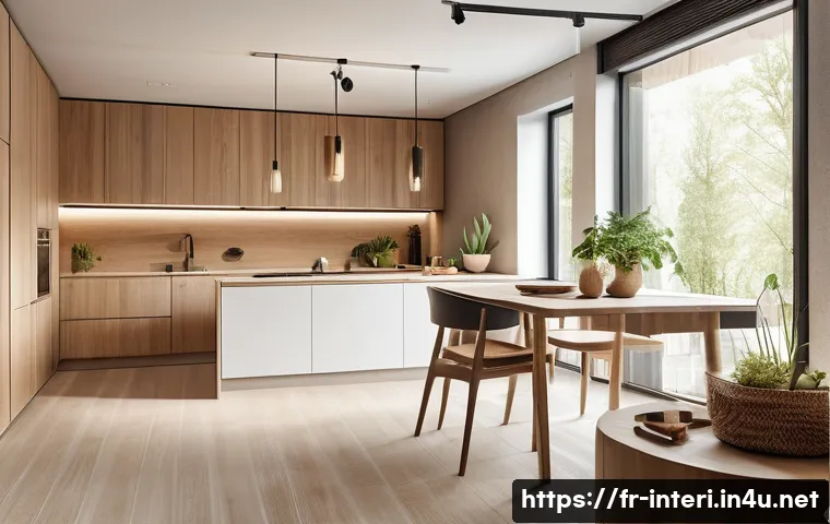 실내건축 실무에서 사용하는 재료 소개 - A modern Scandinavian-style interior featuring sustainable ecological composite panels made from nat...