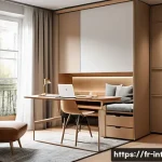 Home 23 실내건축 실습에서 강조해야 할 사항들 - A modern, multifunctional small apartment interior designed for a French urban dweller, featuring a ...