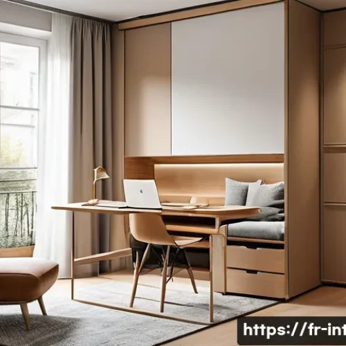 Home 17 실내건축 실습에서 강조해야 할 사항들 - A modern, multifunctional small apartment interior designed for a French urban dweller, featuring a ...