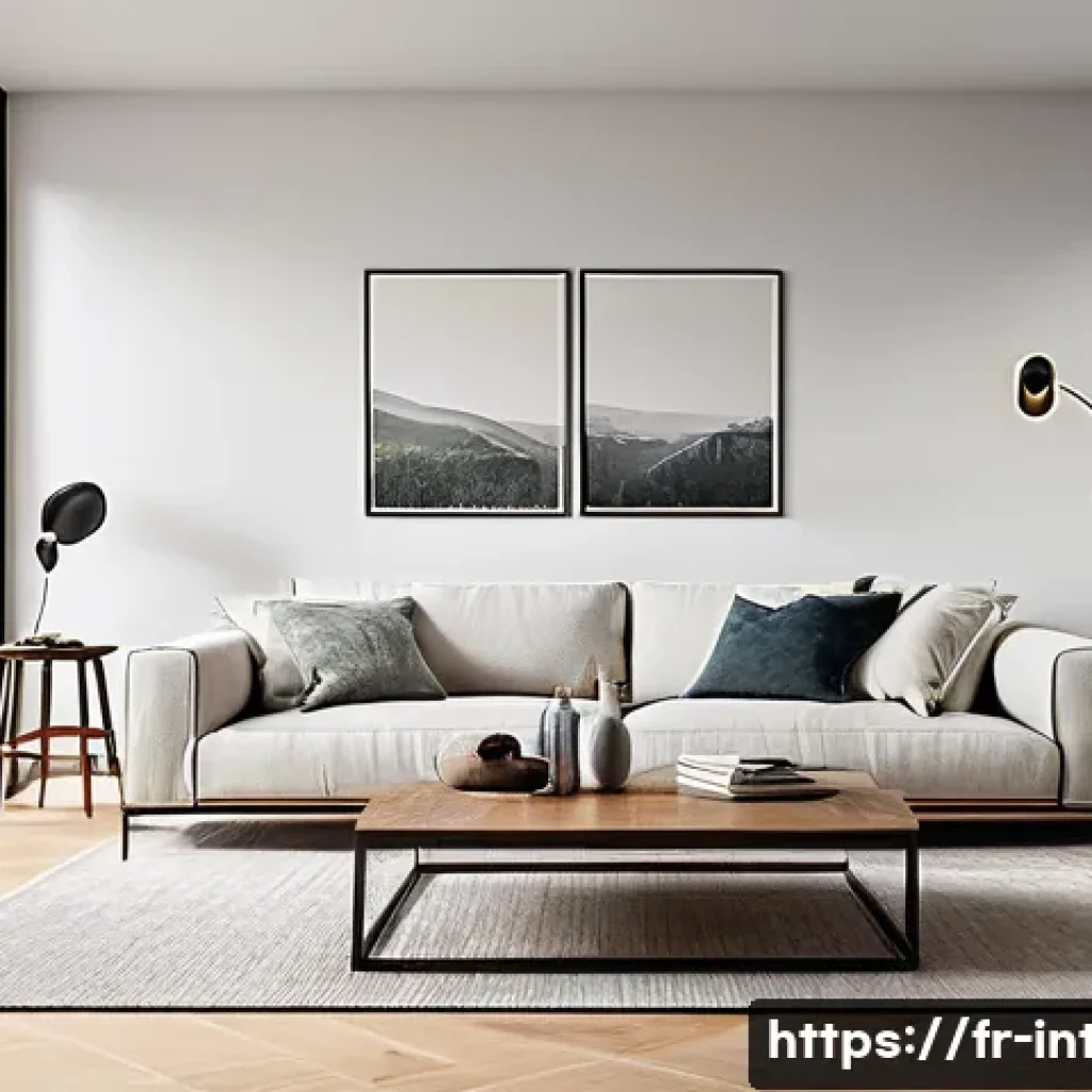 실내건축 자격증 취득 후 진로 탐색 - A modern residential interior design scene showcasing a bright, spacious living room with minimalist...