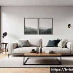 실내건축 자격증 취득 후 진로 탐색 - A modern residential interior design scene showcasing a bright, spacious living room with minimalist...