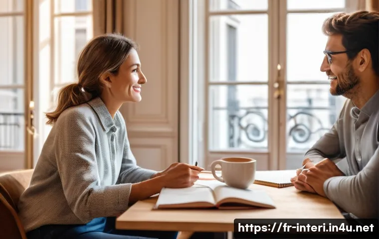 실내건축에서 고객 요구사항 분석법 - A professional interior designer conducting an active listening session with a French-speaking clien...