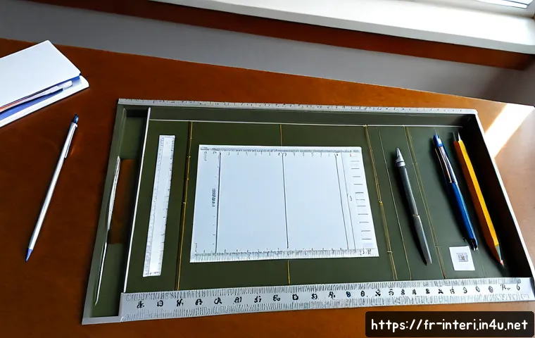 Home 17 실내건축기사 실기 준비물 - Photorealistic overhead view of a neatly organized French interior design practical exam preparation...